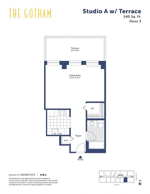 Floor plan for studio, 1 bath, 540 sqft